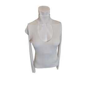 360 Sweater Evelina Sweater Mock Keyhole Ribbed Choker Cutout Top white Sz S